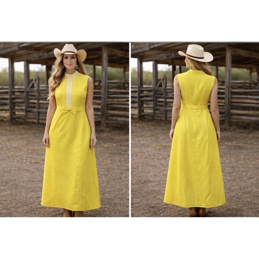 Vintage Women's Lorrie Deb 1960's Empire Waist Yellow Dress Union Made Sz 11/12